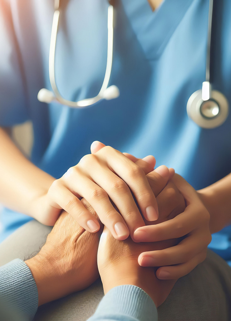 Palliativ zwei Menschen halten sich an den Händen
